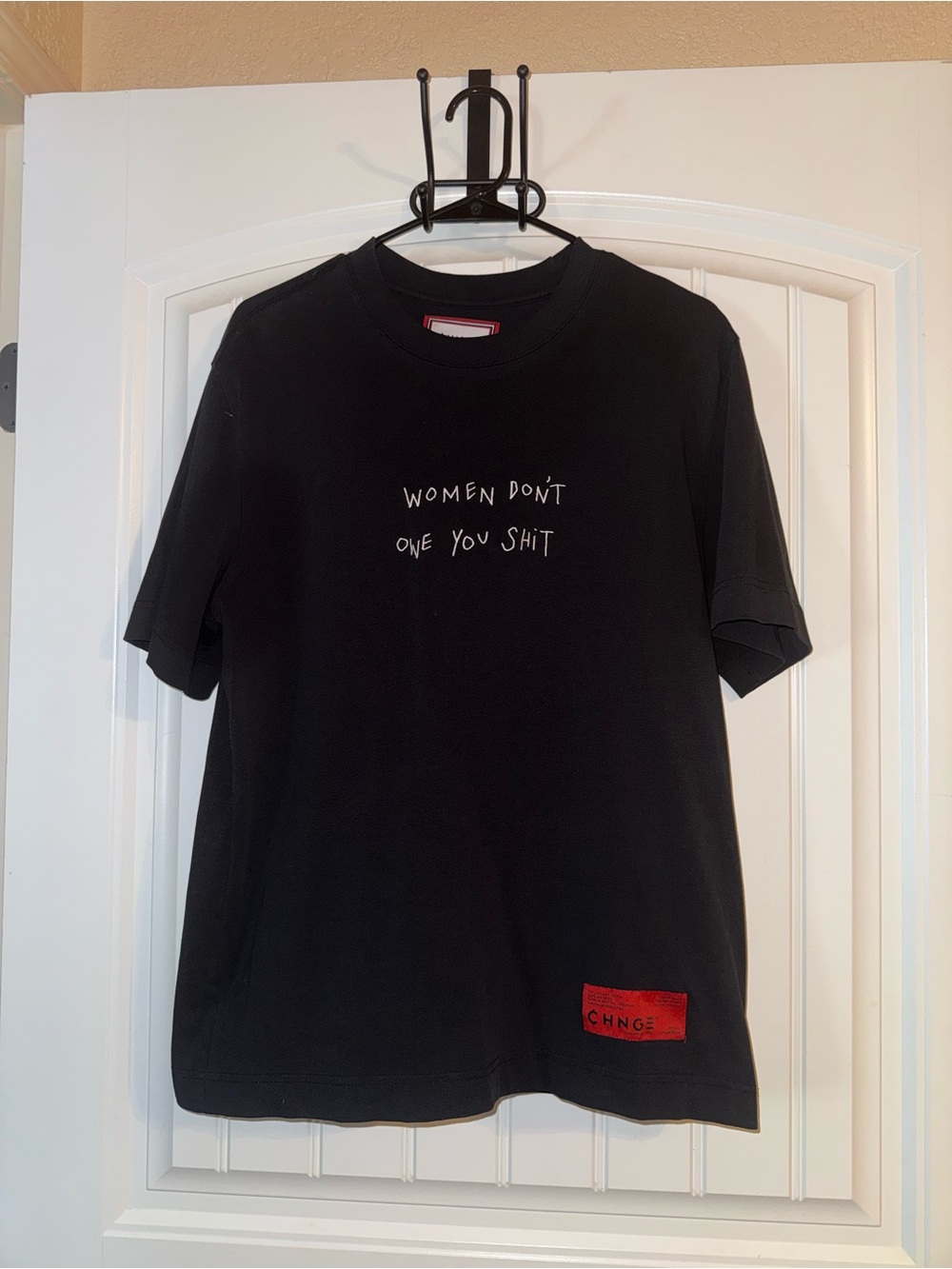CHNGE Black Short-Sleeve Graphic Crewneck T-Shirt with Red Logo Patch